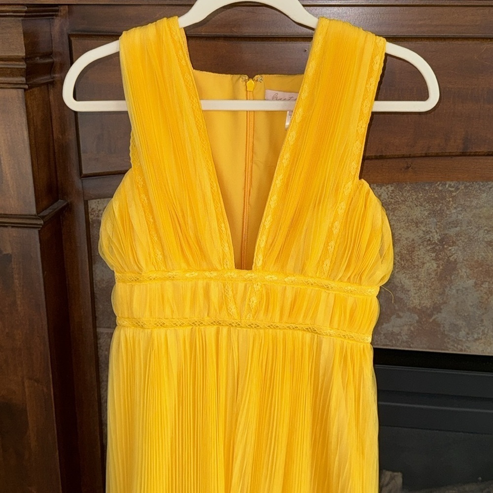 Anthropologie Hutch Pleated Tulle Jumpsuit bright yellow statement bold size 2 - Picture 12 of 14